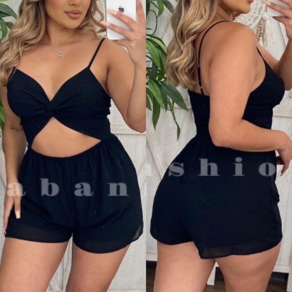 . Cabanna Fashion Black Twist Keyhole Cut Out Romper